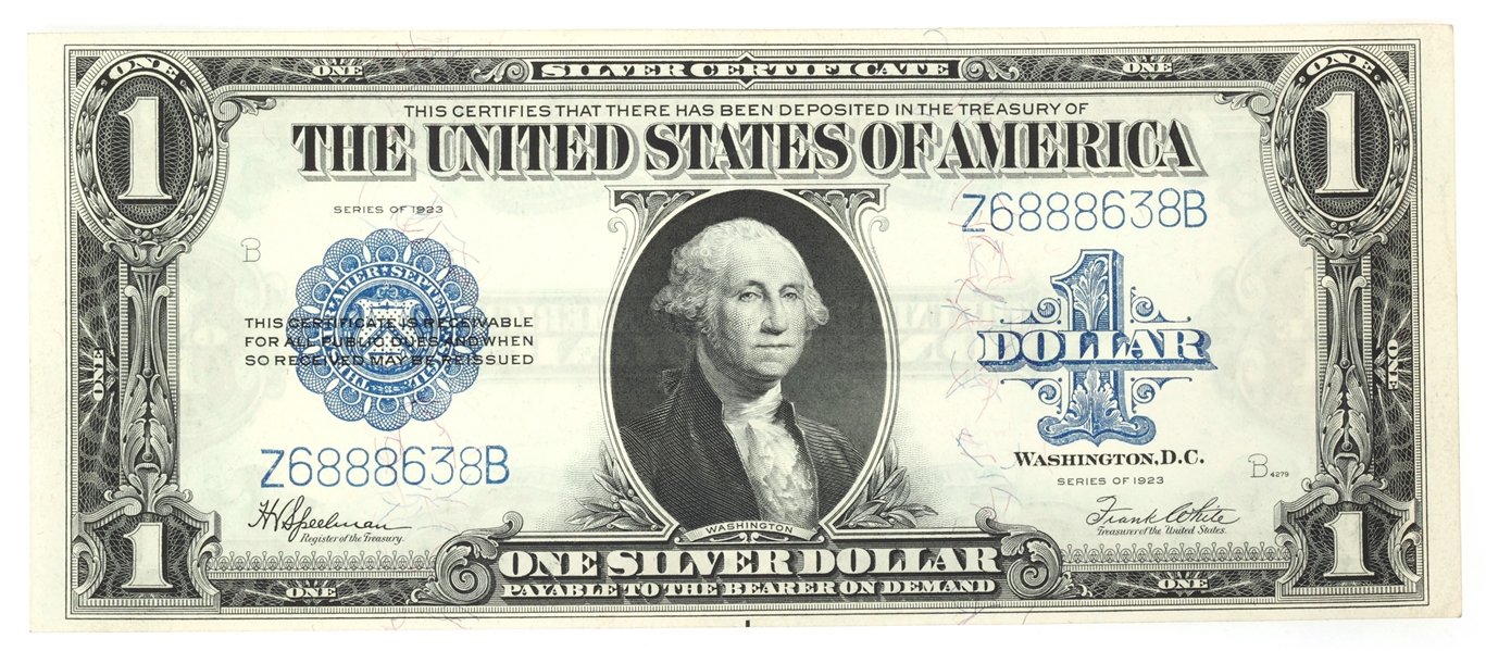 1923 US $1 BLUE SEAL SILVER CERTIFICATE LARGE NOTE VF-XF
