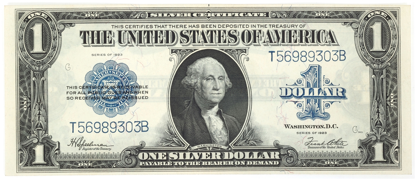 1923 US $1 BLUE SEAL SILVER CERTIFICATE LARGE NOTE XF-AU