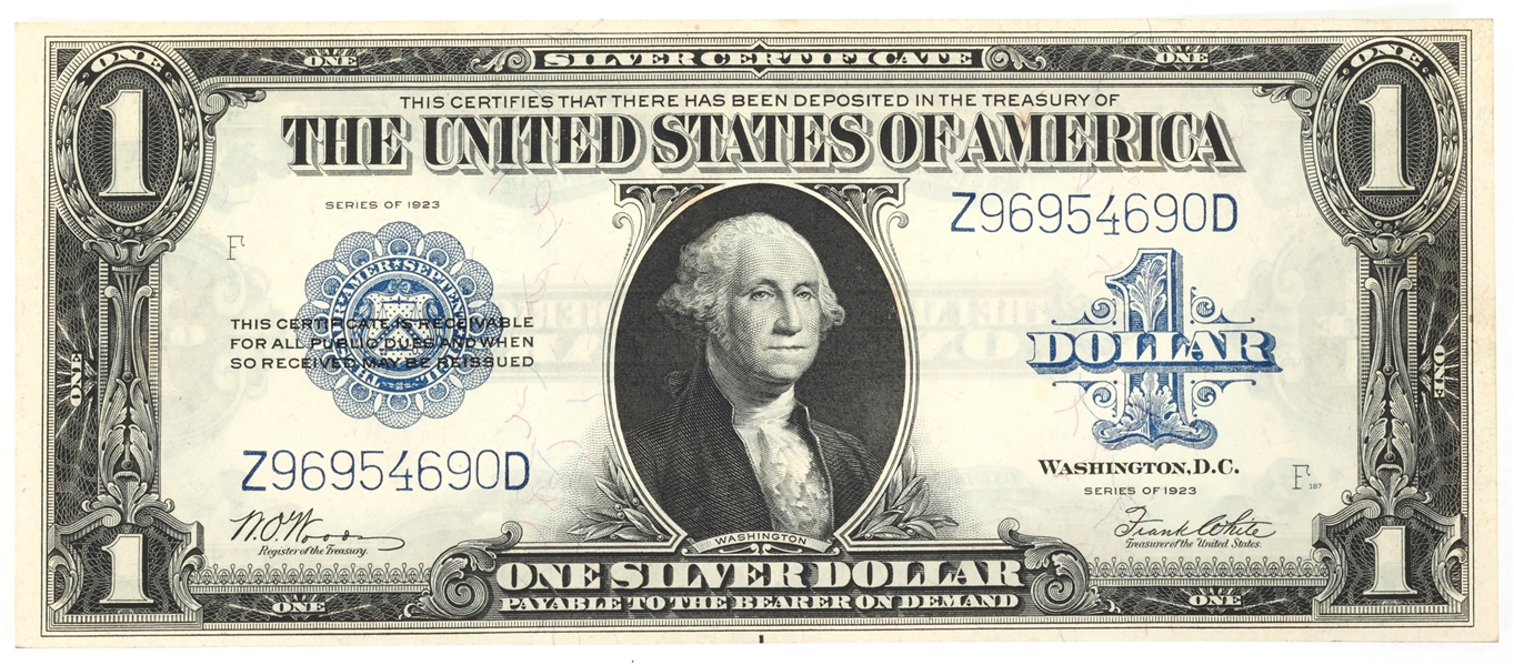 1923 US $1 BLUE SEAL SILVER CERTIFICATE LARGE NOTE AU