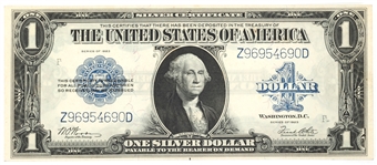 1923 US $1 BLUE SEAL SILVER CERTIFICATE LARGE NOTE AU