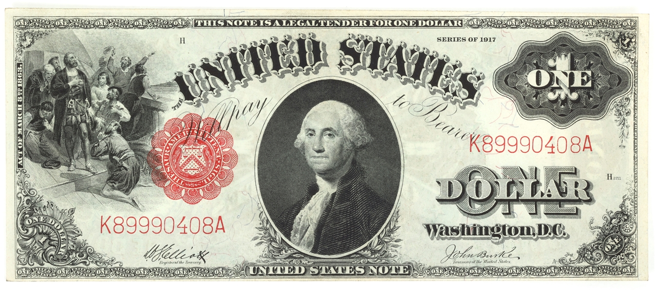 1917 US $1 RED SEAL LARGE NOTE XF