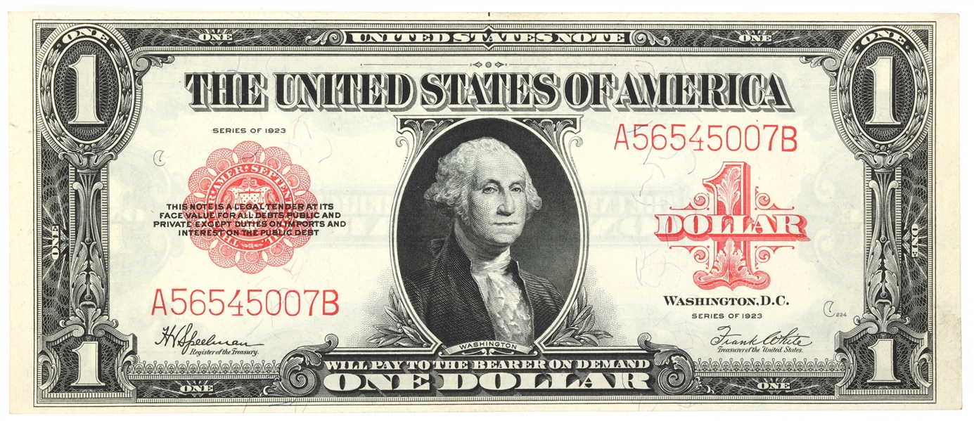 1923 US $1 RED SEAL HORSE BLANKET LARGE NOTE AU