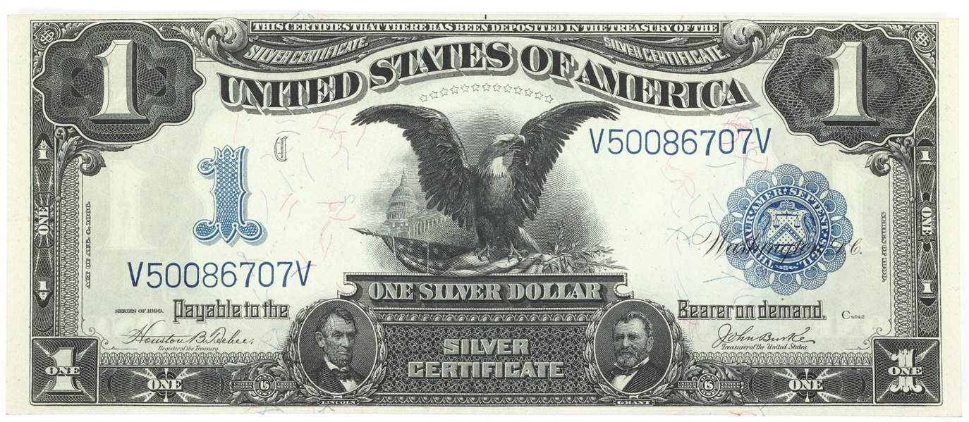 1899 US $1 SILVER CERTIFICATE BLACK EAGLE LARGE NOTE XF-AU