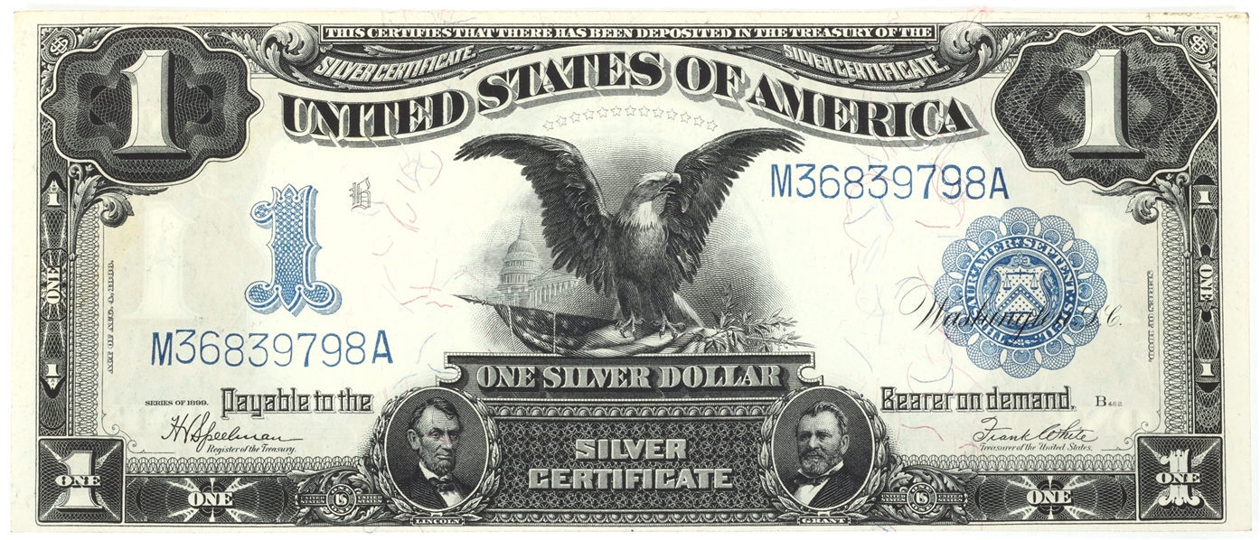 1899 US $1 SILVER CERTIFICATE BLACK EAGLE LARGE NOTE XF-AU