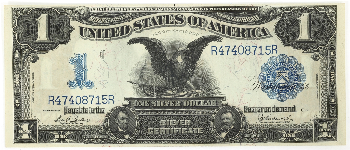 1899 US $1 SILVER CERTIFICATE BLACK EAGLE LARGE NOTE XF-AU