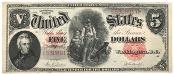 1907 US $5 RED SEAL WOODCHOPPER LARGE NOTE VF