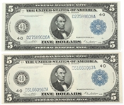 1914 US $5 BLUE SEAL LARGE FEDERAL RESERVE NOTES VF-XF