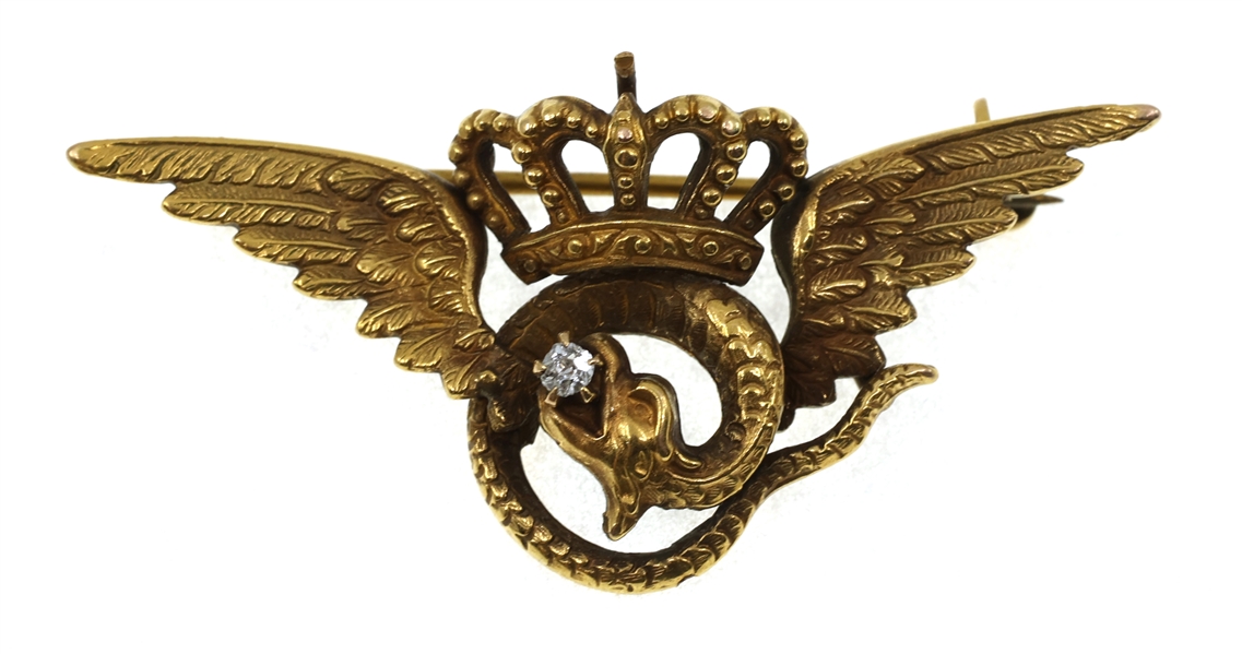 10K YELLOW GOLD AVIATOR WINGED SERPENT PIN