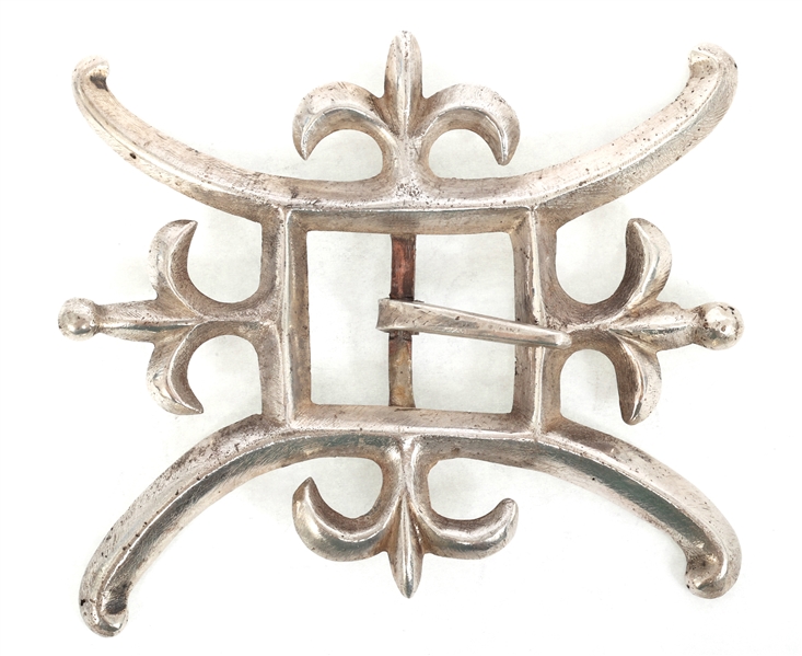 STERLING SILVER SANDCAST DECORATIVE BELT BUCKLE