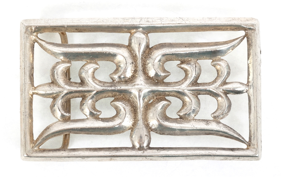 STERLING SILVER SANDCAST DECORATIVE BELT BUCKLE