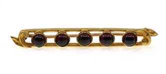 14K YELLOW GOLD CABOCHON GARNET BROOCH