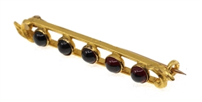 14K YELLOW GOLD CABOCHON GARNET BROOCH