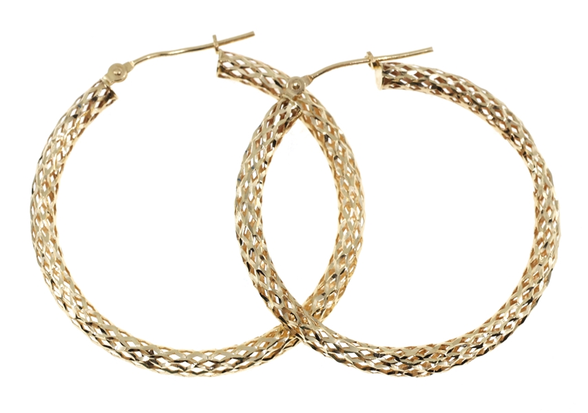 14K YELLOW GOLD WOVEN-DESIGN HOOP EARRINGS
