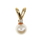 14K YELLOW GOLD PEARL & DIAMOND PENDANT 