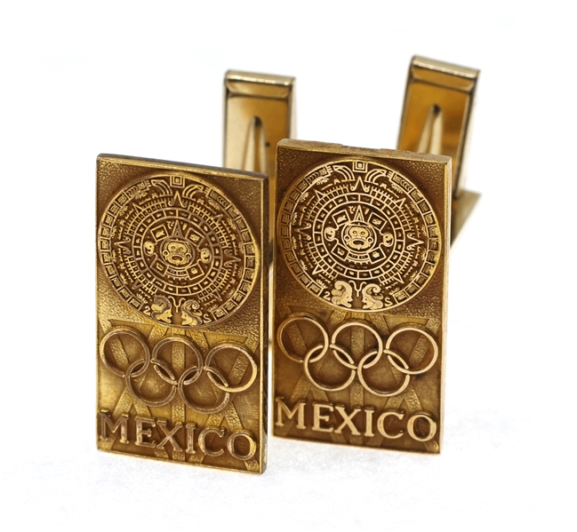 10K YELLOW GOLD TOP MEXICO OLYMPICS CUFFLINKS