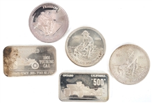 SILVER 1 OZT BULLION ROUNDS & INGOTS - LOT OF 5