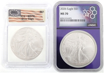 2022 & 2026 US SILVER EAGLE $1 COINS NGC & ICG MS70