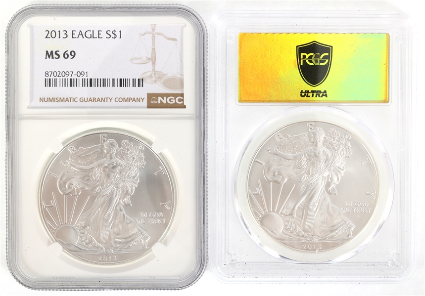 2013 & 2015 US SILVER EAGLE $1 COINS NGC & PCGS MS69