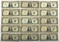 1957 US $1 BLUE SEAL SILVER CERTIFICATES $15 FACE