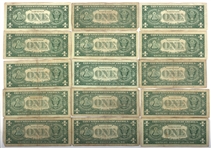 1957 US $1 BLUE SEAL SILVER CERTIFICATES $15 FACE