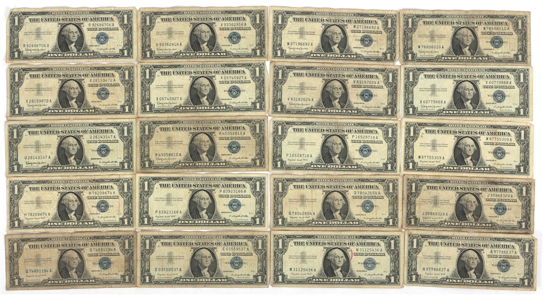 1957 US $1 BLUE SEAL SILVER CERTIFICATES $20 FACE