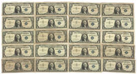 1957 US $1 BLUE SEAL SILVER CERTIFICATES $20 FACE