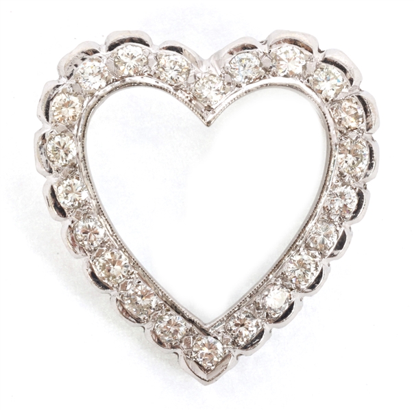 14K WHITE GOLD 1.32 CTW DIAMOND HEART PENDANT 