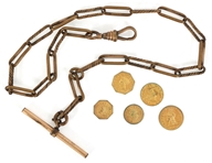 GOLD-FILLED POCKET WATCH FOB & FANTASY FRACTIONAL COINS