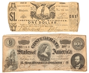 1860s OBSOLETE CURRENCY CORP OF VA $1 & CSA VA $100