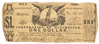 1860s OBSOLETE CURRENCY CORP OF VA $1 & CSA VA $100