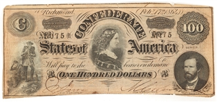 1860s OBSOLETE CURRENCY CORP OF VA $1 & CSA VA $100