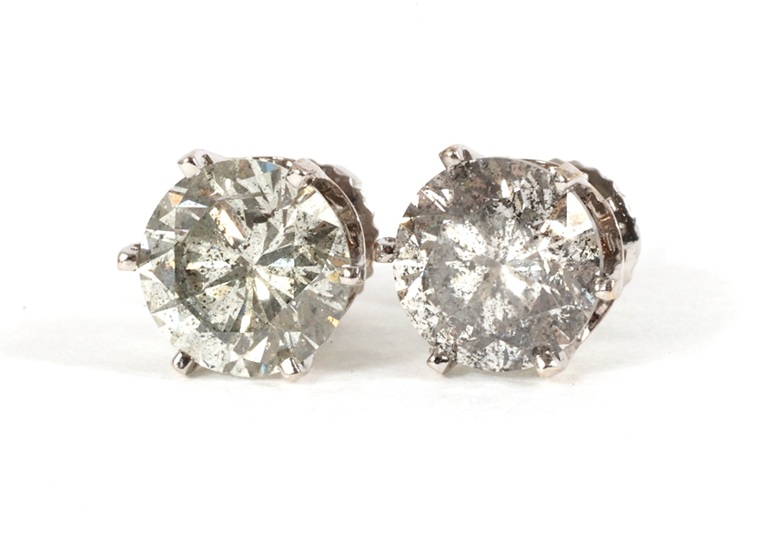 14K WHITE GOLD 3.34 CTW ROUND DIAMOND SOLITAIRE EARRINGS
