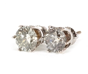 14K WHITE GOLD 3.34 CTW ROUND DIAMOND SOLITAIRE EARRINGS
