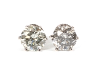 14K WHITE GOLD 3.34 CTW ROUND DIAMOND SOLITAIRE EARRINGS