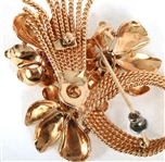 14K GOLD DIAMOND & MULTI-STONE FLORAL SPRAY BROOCH