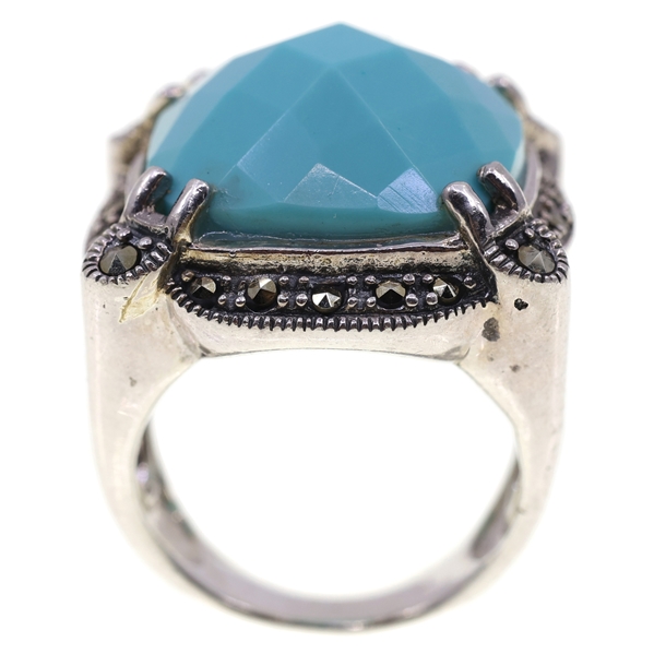 STERLING SILVER TURQUOISE & MARCASITE FASHION RING
