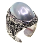 STERLING SILVER GREY MOTHER-OF-PEARL ADJUSTABLE RING