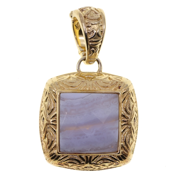 STERLING SILVER VERMEIL BLUE BANDED AGATE PENDANT