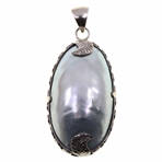 STERLING SILVER CABOCHON MOTHER-OF-PEARL PENDANT