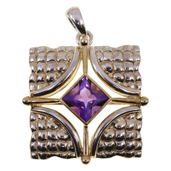 STERLING SILVER TWO-TONE AMETHYST PENDANT