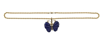 LAPIS & TOURMALINE BUTTERFLY STERLING VERMEIL NECKLACE