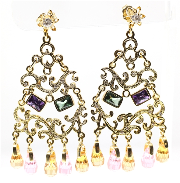 18K YELLOW GOLD MULTI-STONE CHANDELIER EARRINGS