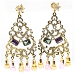 18K YELLOW GOLD MULTI-STONE CHANDELIER EARRINGS