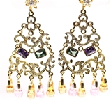 18K YELLOW GOLD MULTI-STONE CHANDELIER EARRINGS