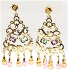 18K YELLOW GOLD MULTI-STONE CHANDELIER EARRINGS