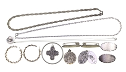STERLING SILVER CHAINS, CHARMS, BROOCHES, & EARRINGS