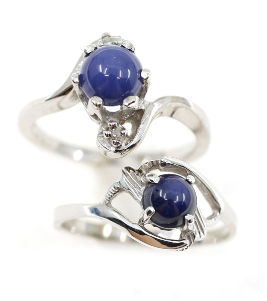 10K WHITE GOLD LINDE BLUE STAR SAPPHIRE FASHION RINGS