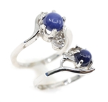 10K WHITE GOLD LINDE BLUE STAR SAPPHIRE FASHION RINGS