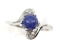 10K WHITE GOLD LINDE BLUE STAR SAPPHIRE FASHION RINGS