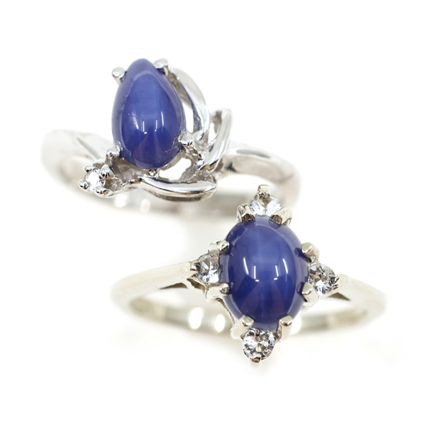 10K WHITE GOLD LINDE BLUE STAR SAPPHIRE FASHION RINGS